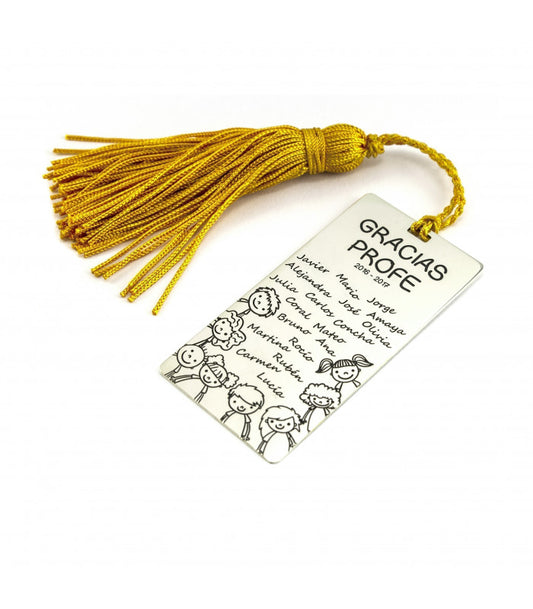 Marcapáginas de plata Gracias profe con niños