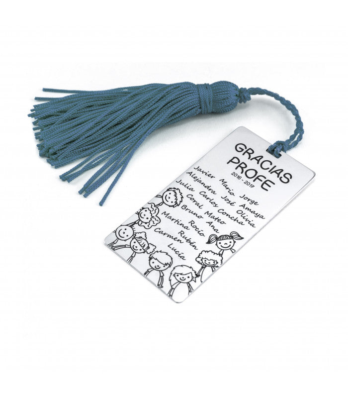 Marcapáginas de plata Gracias profe con niños