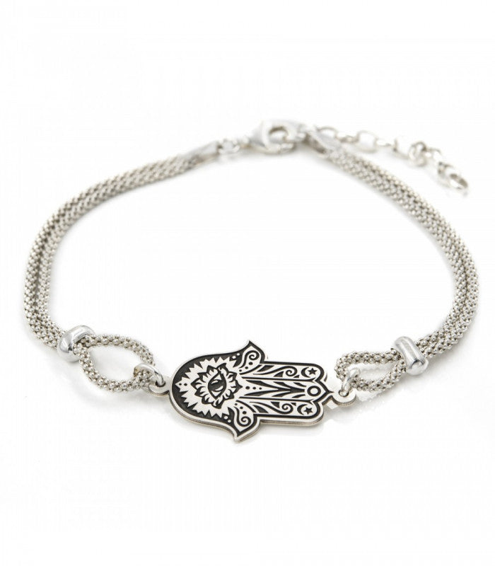 Pulsera Mano de Fátima con cadena doble