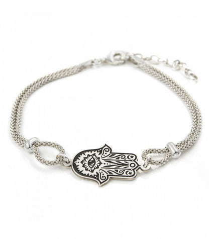 Pulsera Mano de Fátima con cadena doble