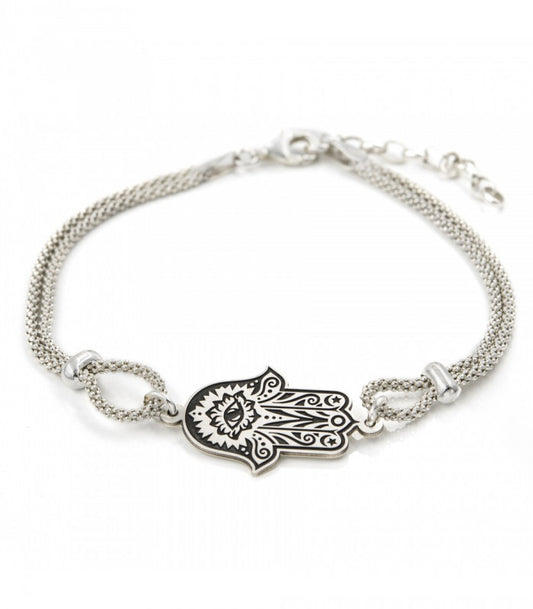 Pulsera Mano de Fátima con cadena doble