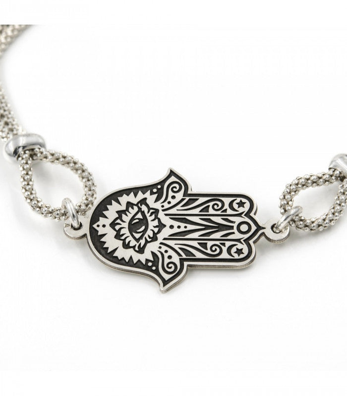 Pulsera Mano de Fátima con cadena doble