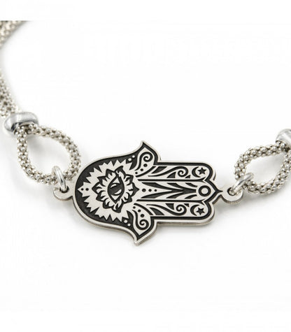 Pulsera Mano de Fátima con cadena doble