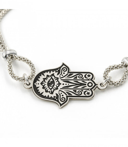 Pulsera Mano de Fátima con cadena doble