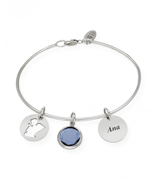 Pulsera rígida para comunión con piedra de color