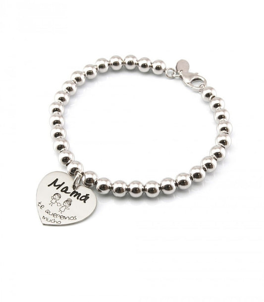 Pulsera de bolas con corazón mamá