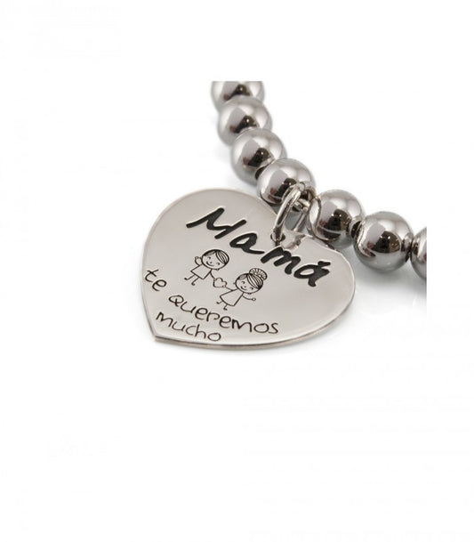 Pulsera de bolas con corazón mamá