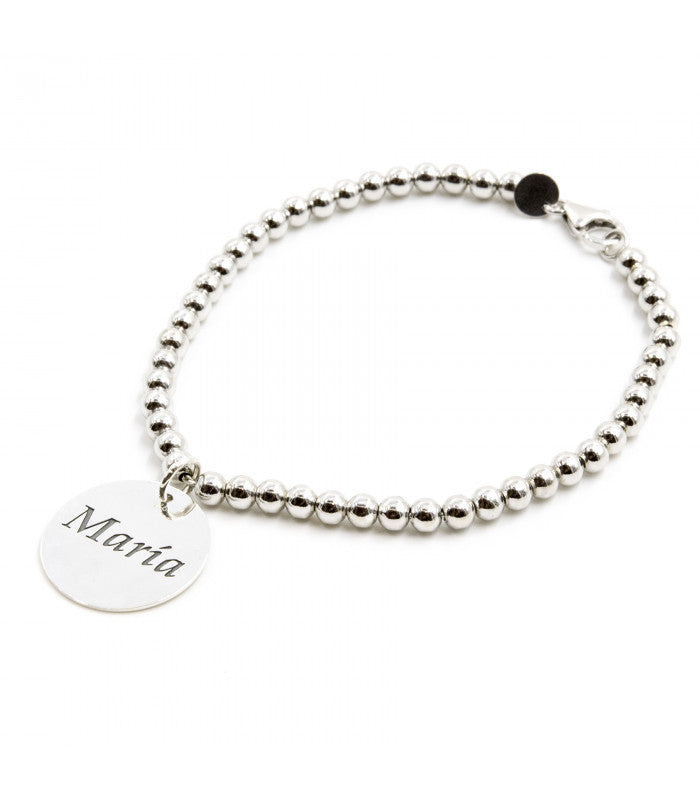 Pulsera de bolas con dije y grabación personalizada