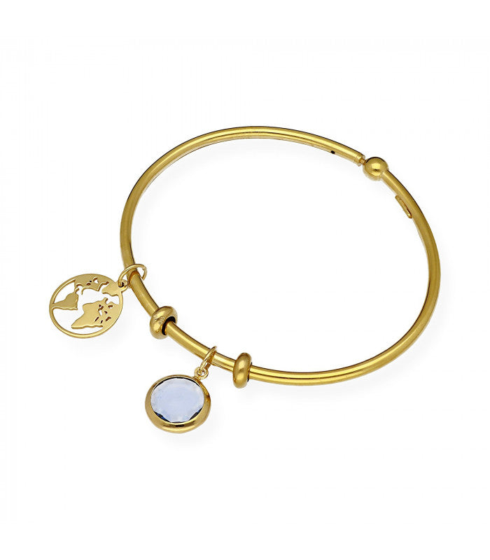 Pulsera Stone con Bola del Mundo Plata 925 y Piedra de Color