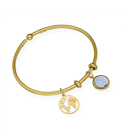 Pulsera Stone con Bola del Mundo Plata 925 y Piedra de Color