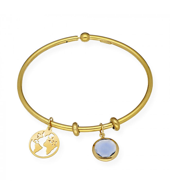 Pulsera Stone con Bola del Mundo Plata 925 y Piedra de Color