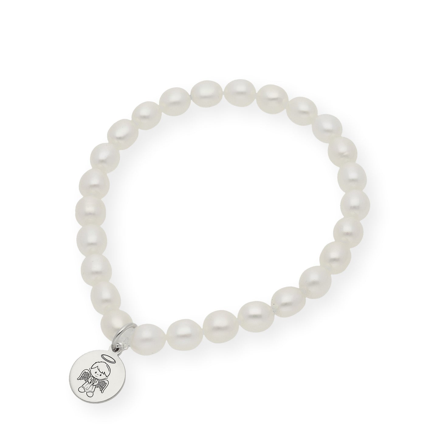 Pulsera de Perlas para Comunión con Medalla de Angel