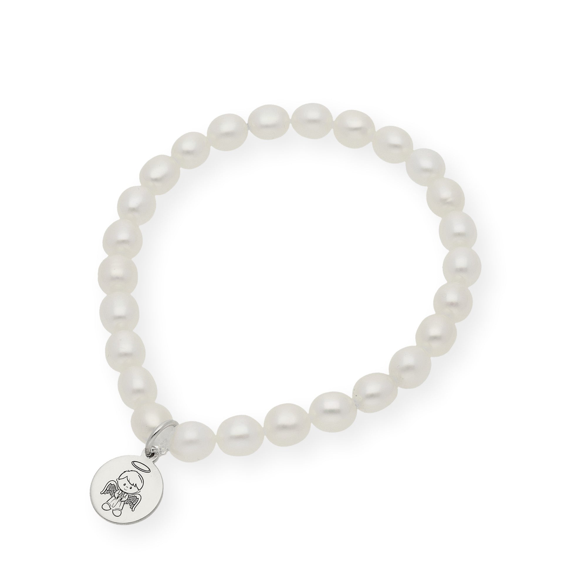 Pulsera de Perlas para Comunión con Medalla de Angel