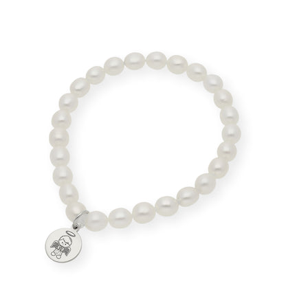 Pulsera de Perlas para Comunión con Medalla de Angel