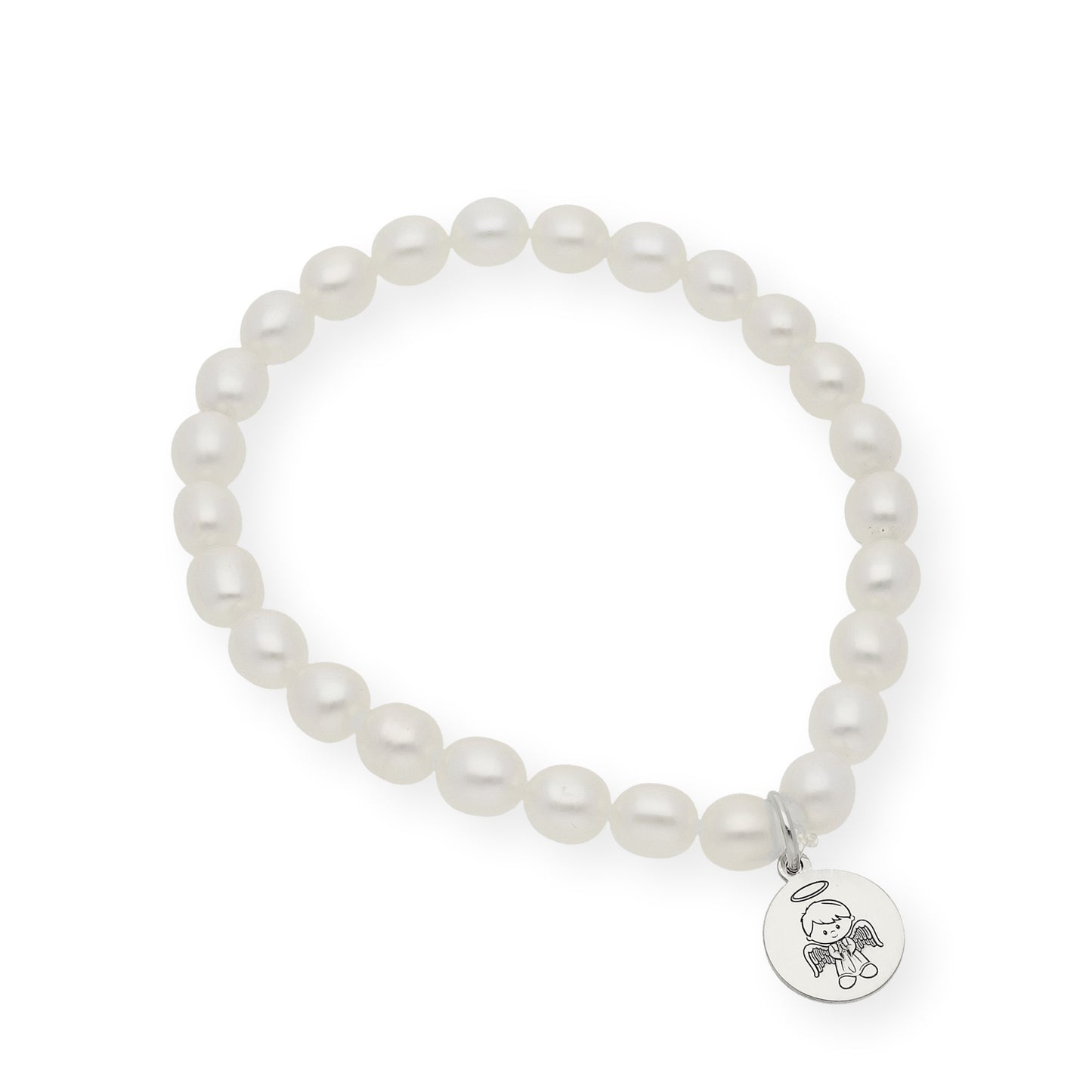 Pulsera de Perlas para Comunión con Medalla de Angel