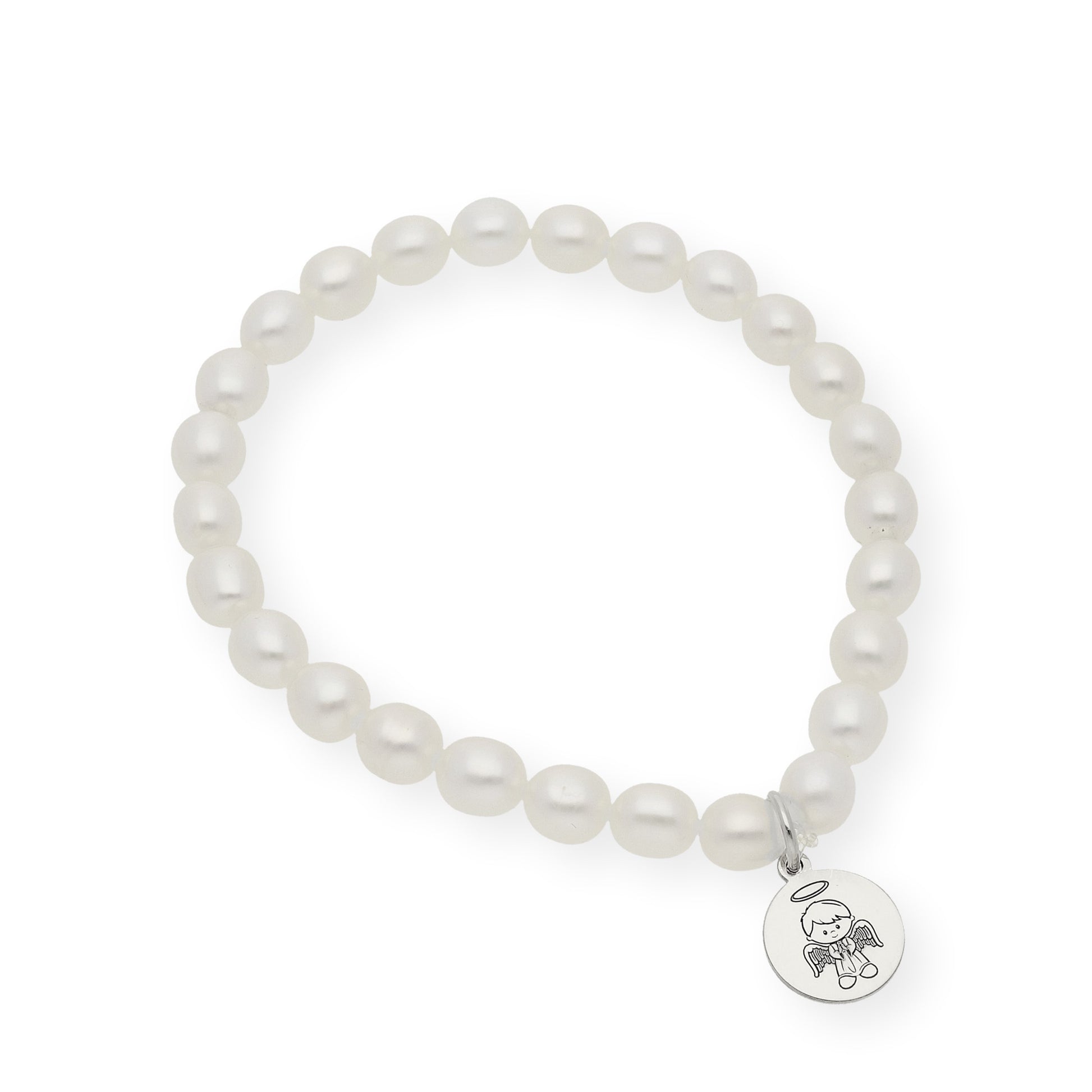 Pulsera de Perlas para Comunión con Medalla de Angel