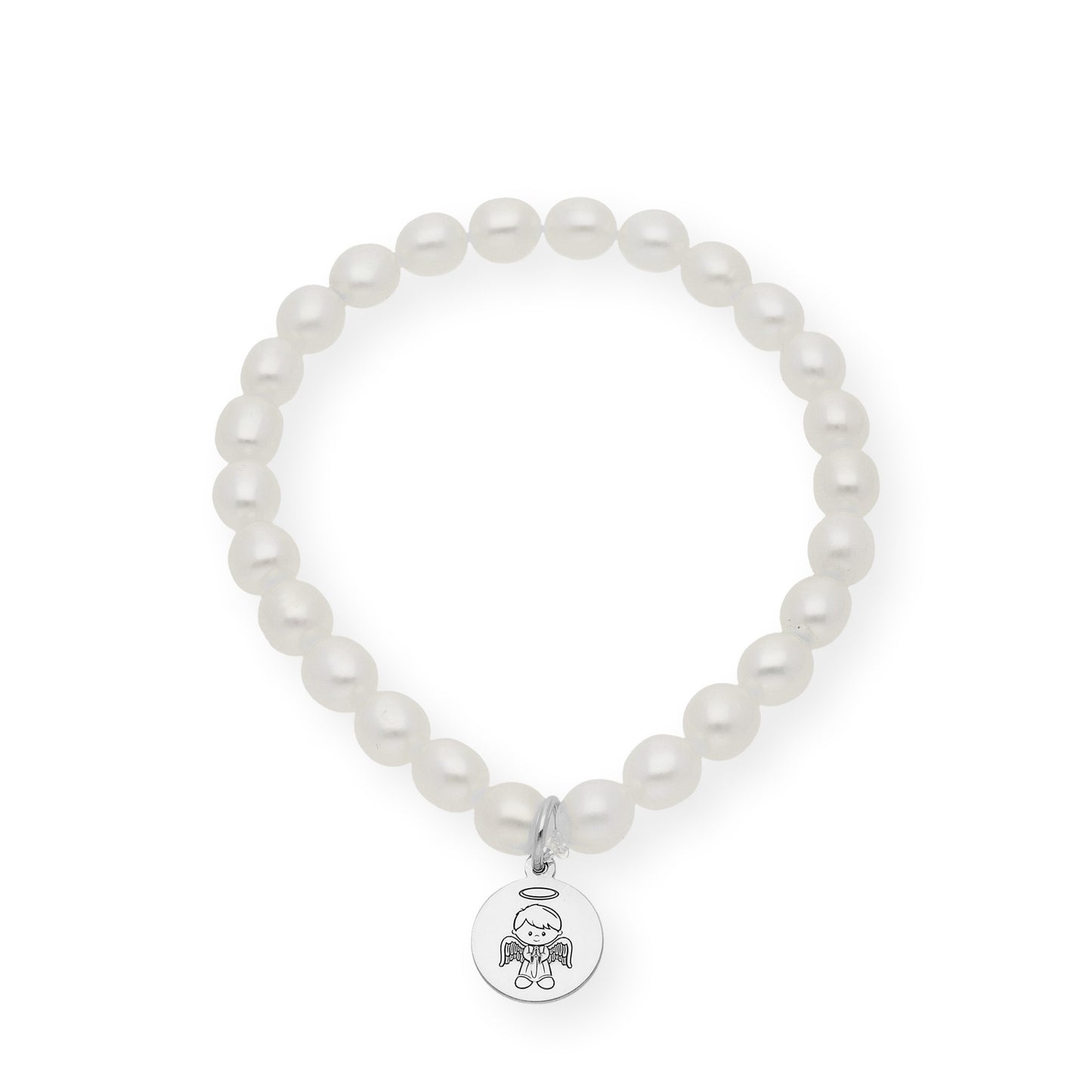 Pulsera de Perlas para Comunión con Medalla de Angel