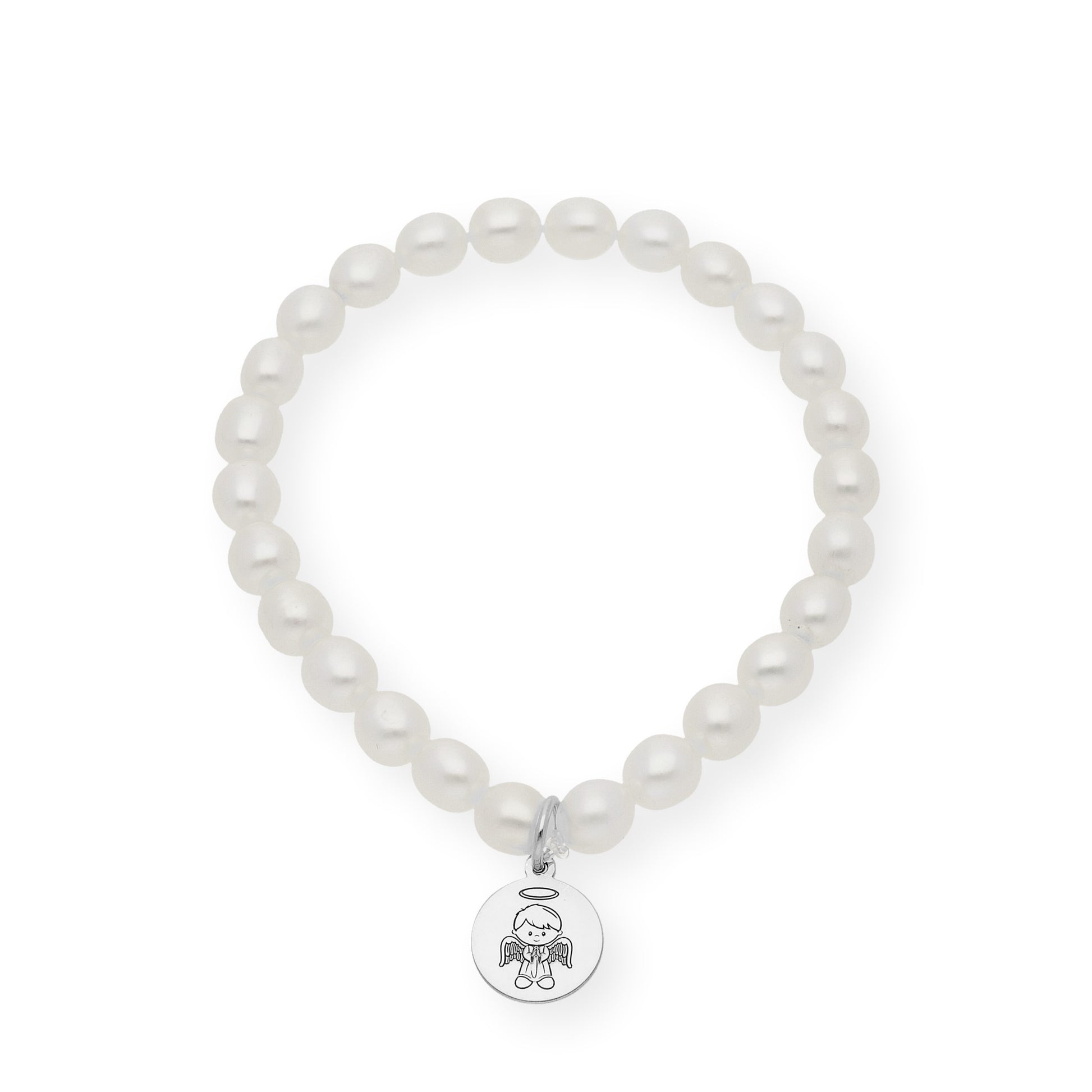 Pulsera de Perlas para Comunión con Medalla de Angel