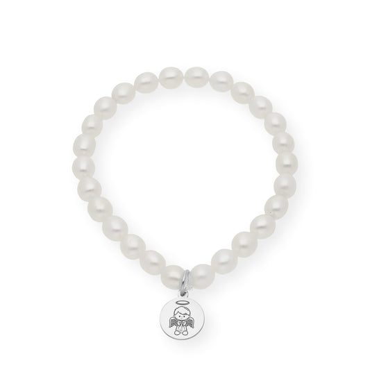 Pulsera de Perlas para Comunión con Medalla de Angel