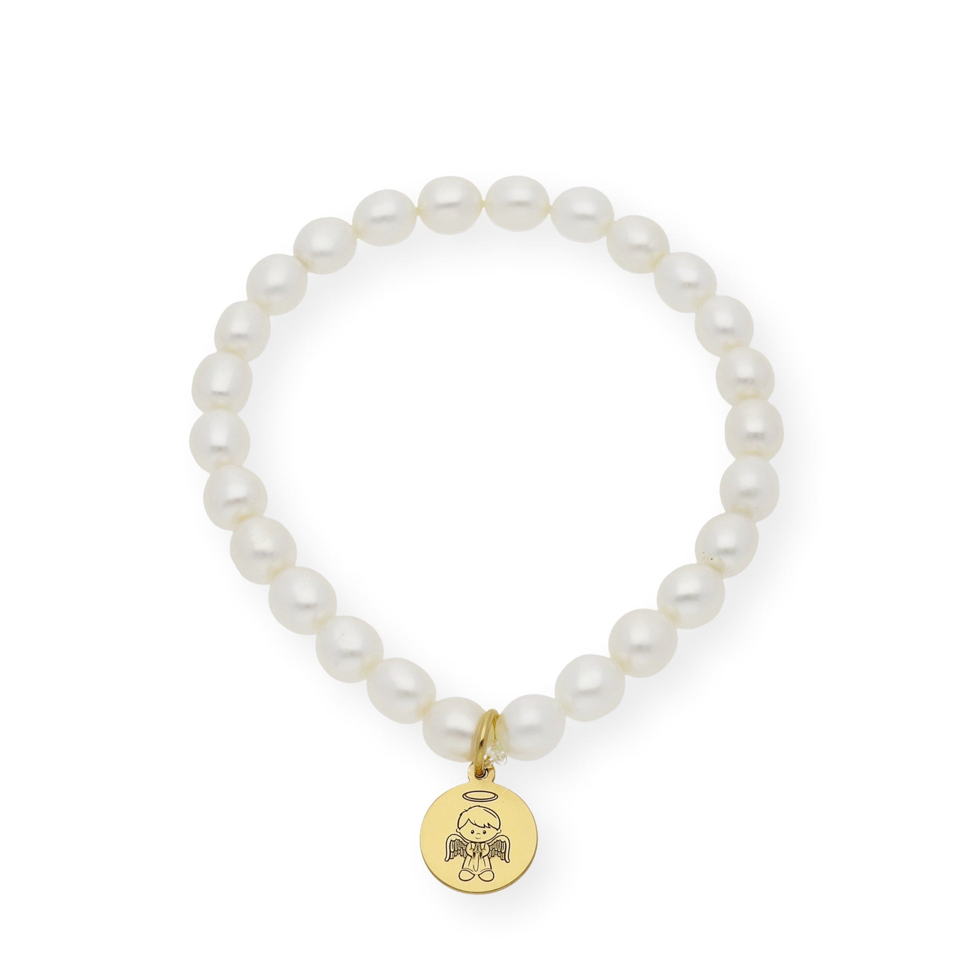 Pulsera de Perlas para Comunión con Medalla de Angel