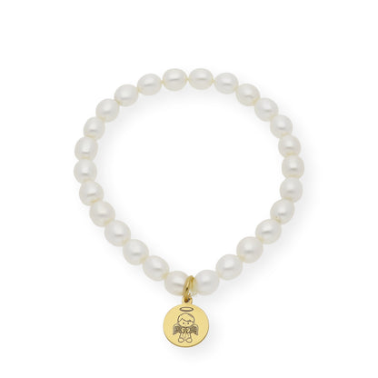 Pulsera de Perlas para Comunión con Medalla de Angel