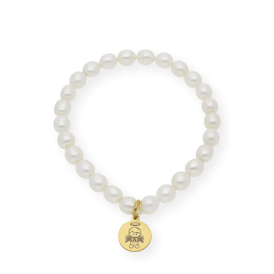 Pulsera de Perlas para Comunión con Medalla de Angel