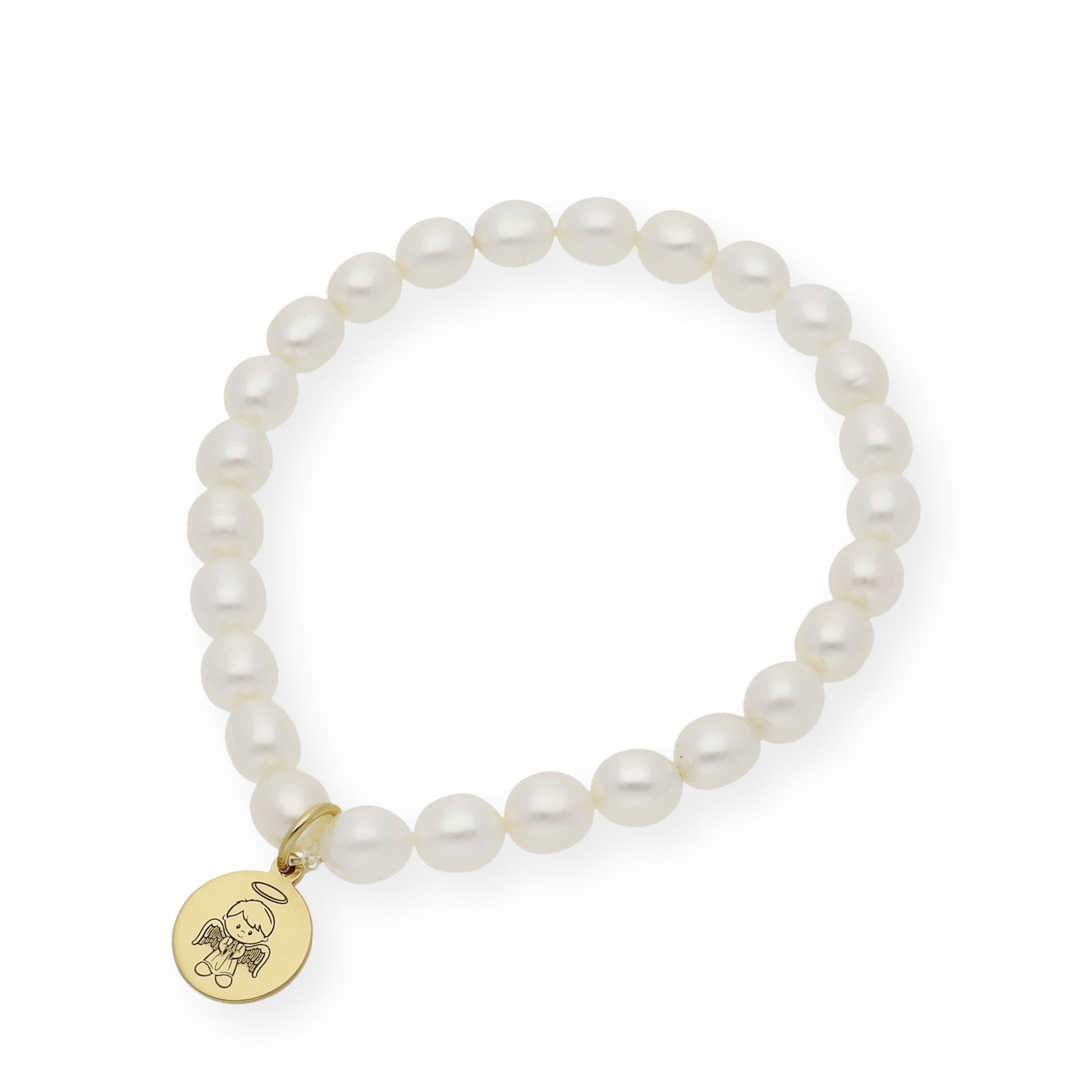 Pulsera de Perlas para Comunión con Medalla de Angel