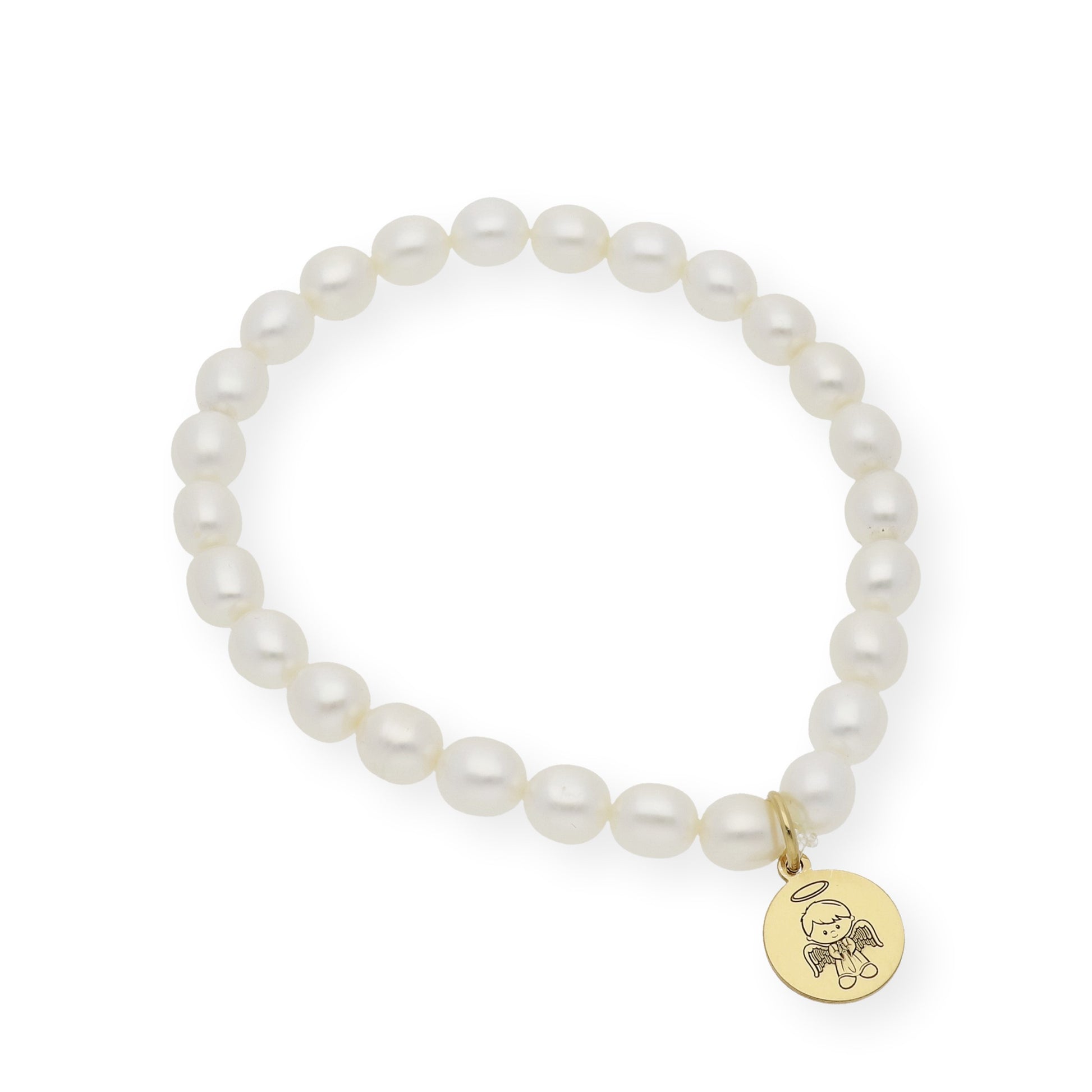 Pulsera de Perlas para Comunión con Medalla de Angel