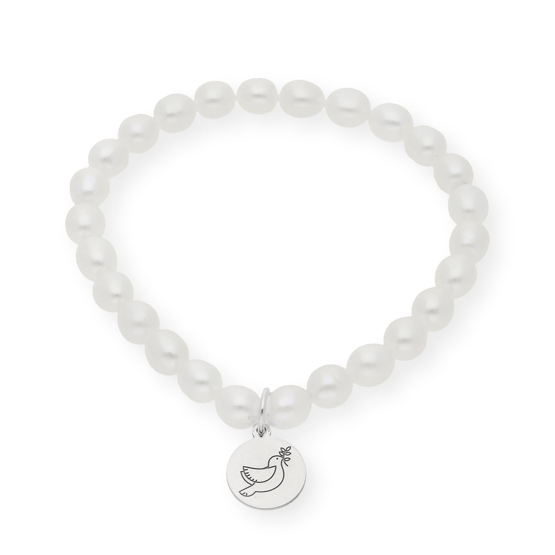 Pulsera de Perlas para Comunión con Medalla de Paloma en Plata 925