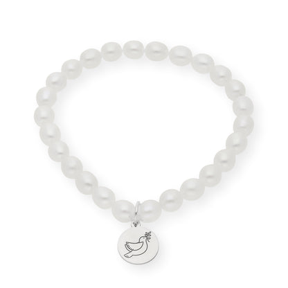 Pulsera de Perlas para Comunión con Medalla de Paloma en Plata 925