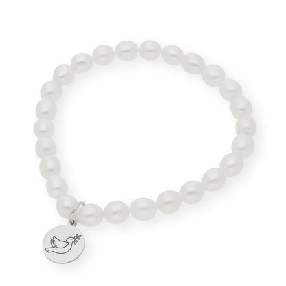 Pulsera de Perlas para Comunión con Medalla de Paloma en Plata 925