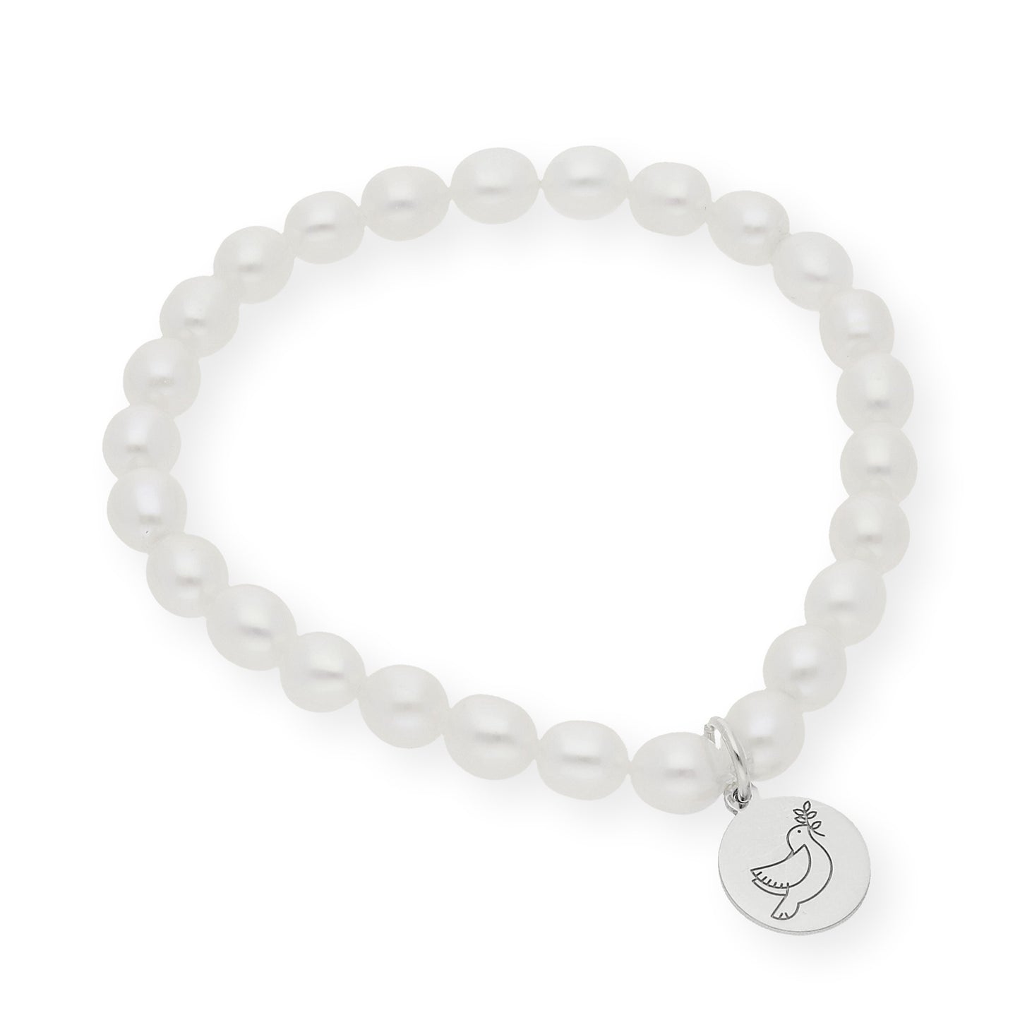 Pulsera de Perlas para Comunión con Medalla de Paloma en Plata 925
