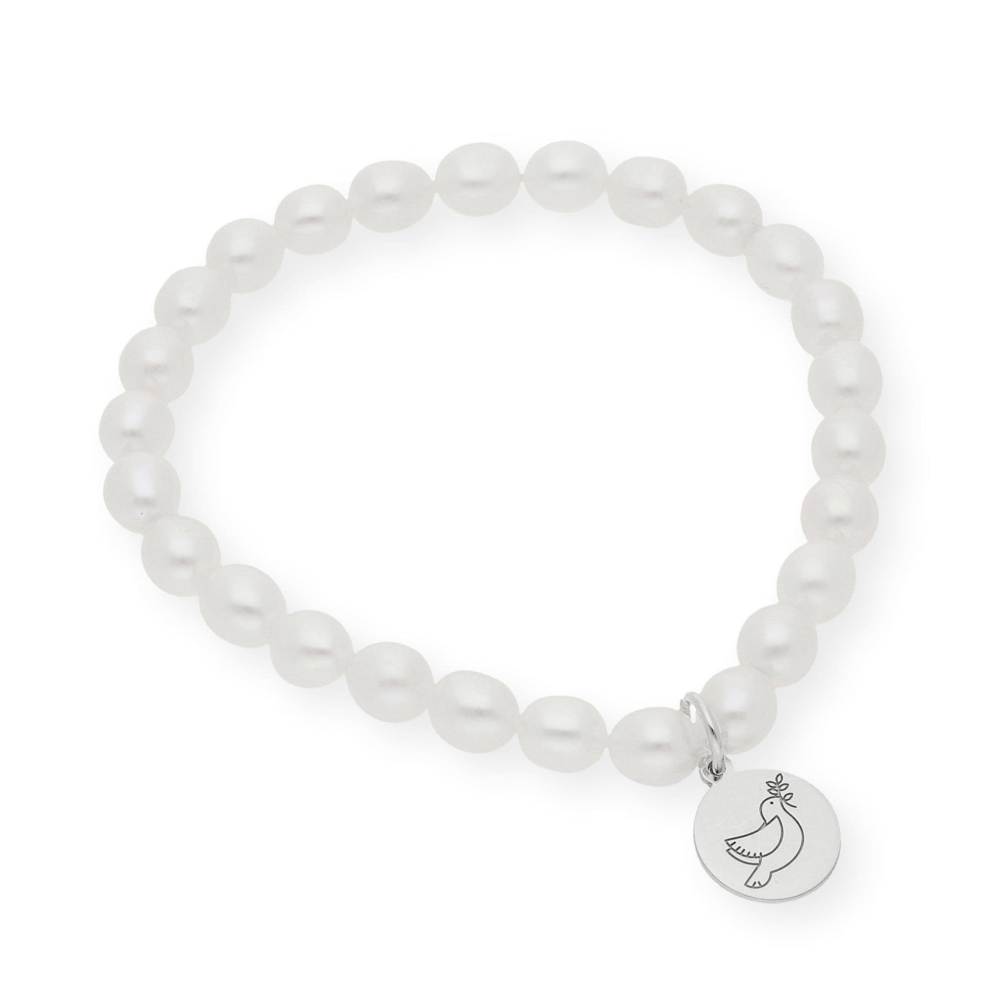 Pulsera de Perlas para Comunión con Medalla de Paloma en Plata 925