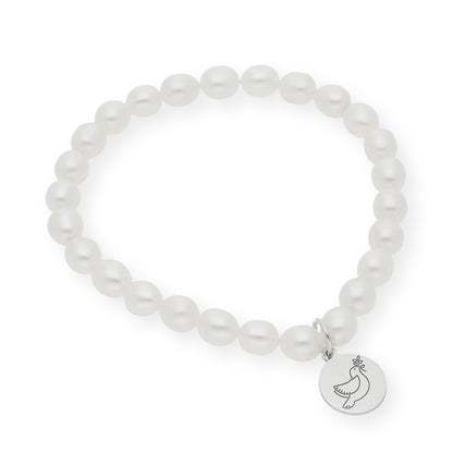 Pulsera de Perlas para Comunión con Medalla de Paloma en Plata 925