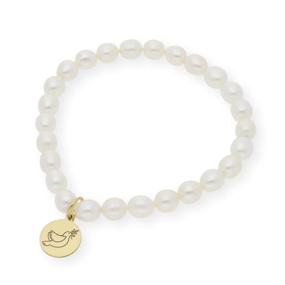 Pulsera de Perlas para Comunión con Medalla de Paloma en Plata 925