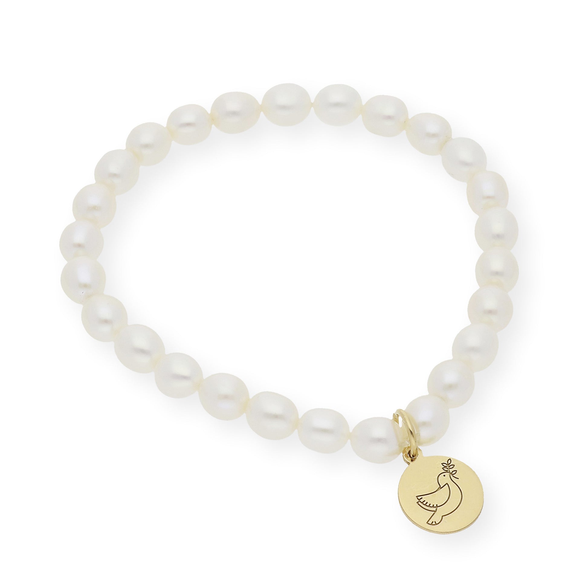 Pulsera de Perlas para Comunión con Medalla de Paloma en Plata 925