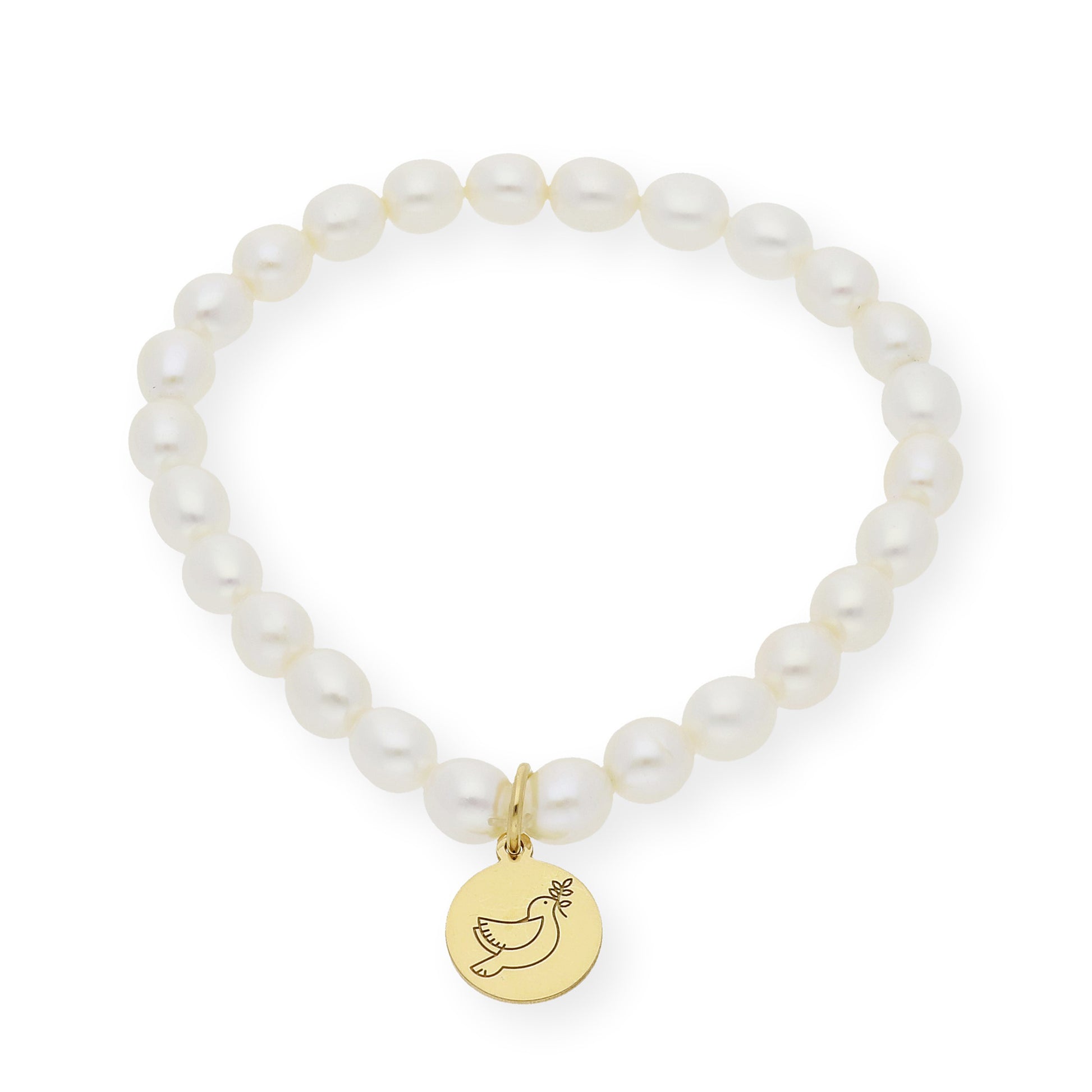 Pulsera de Perlas para Comunión con Medalla de Paloma en Plata 925