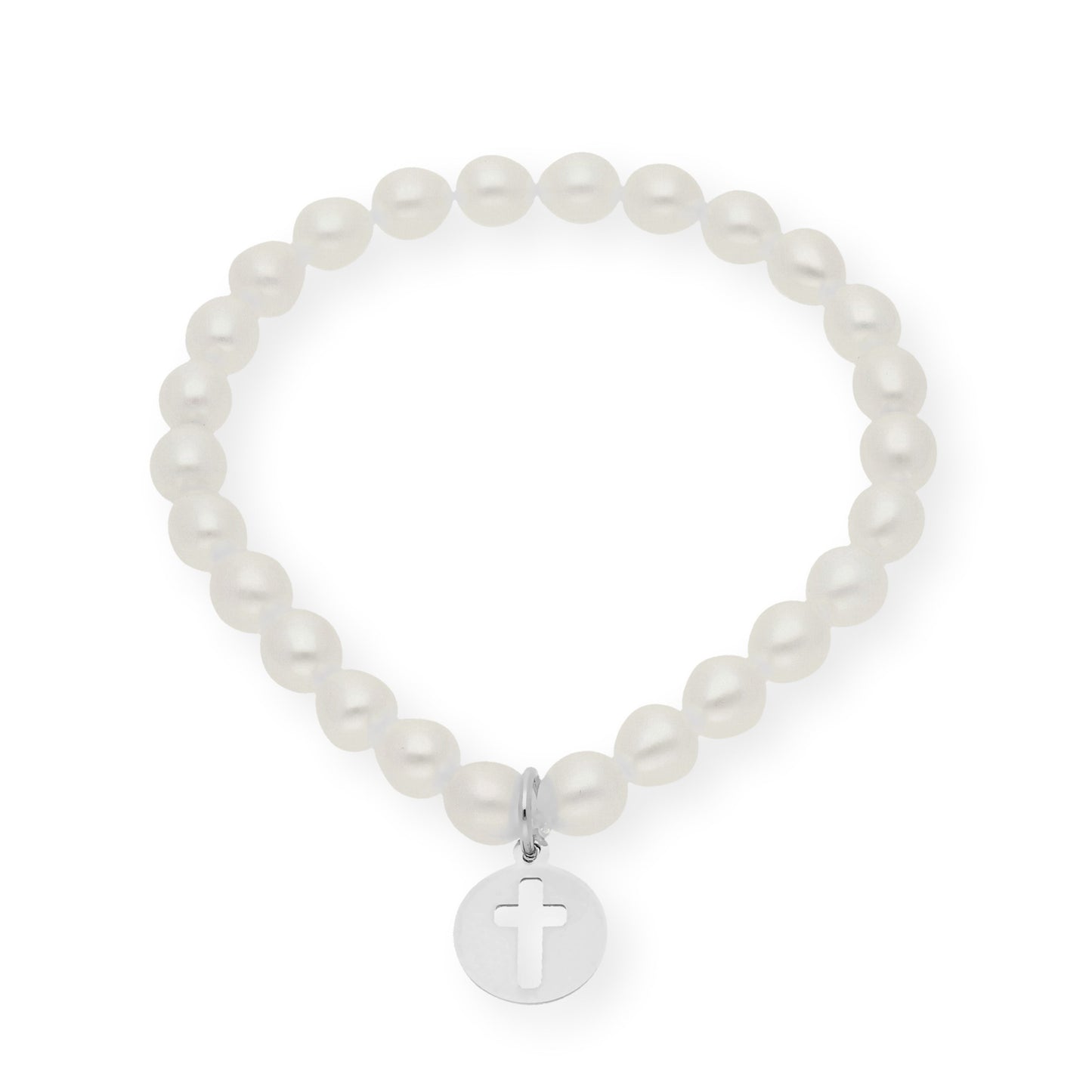 Pulsera de Perlas para Comunión con Medalla de Cruz en Plata 925