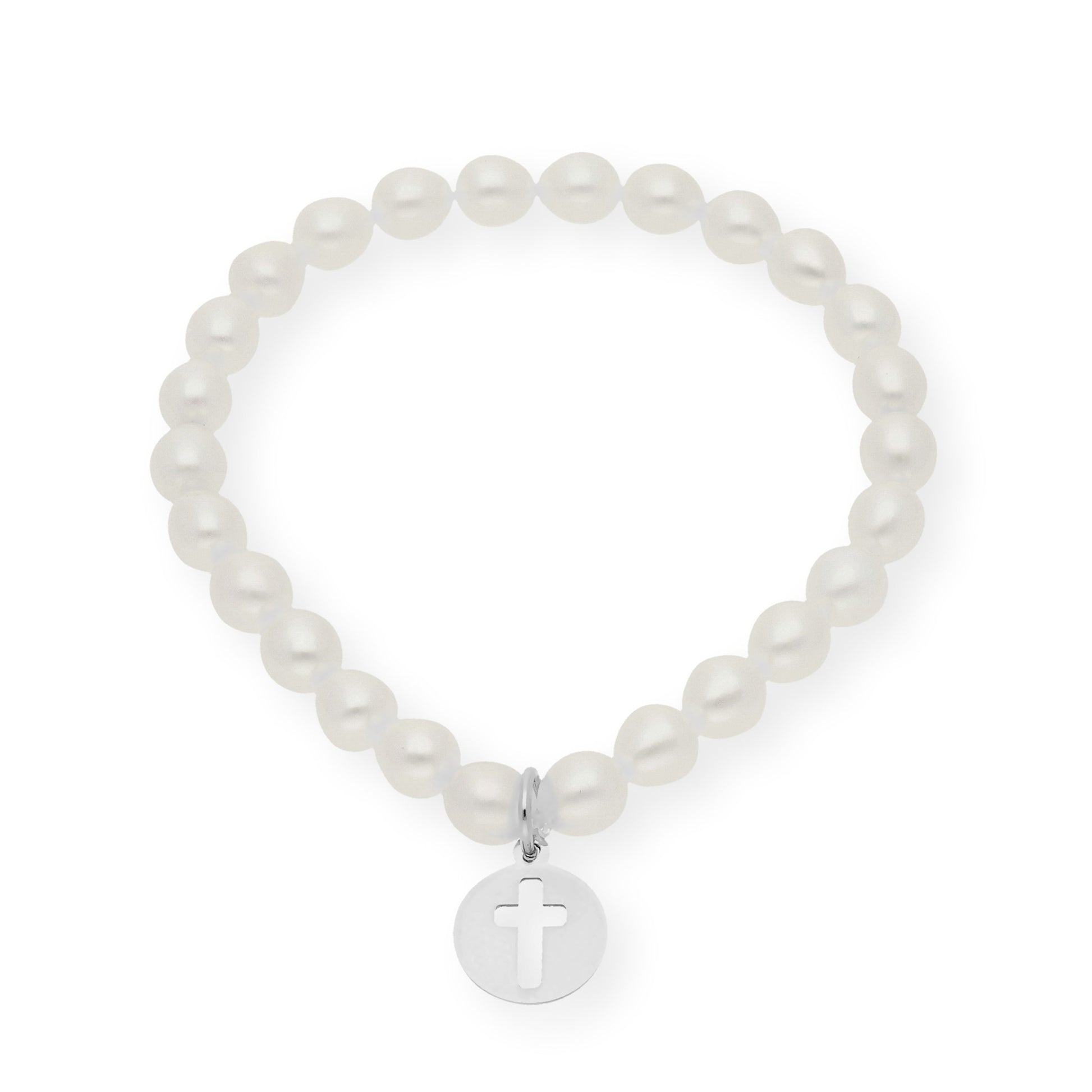 Pulsera de Perlas para Comunión con Medalla de Cruz en Plata 925