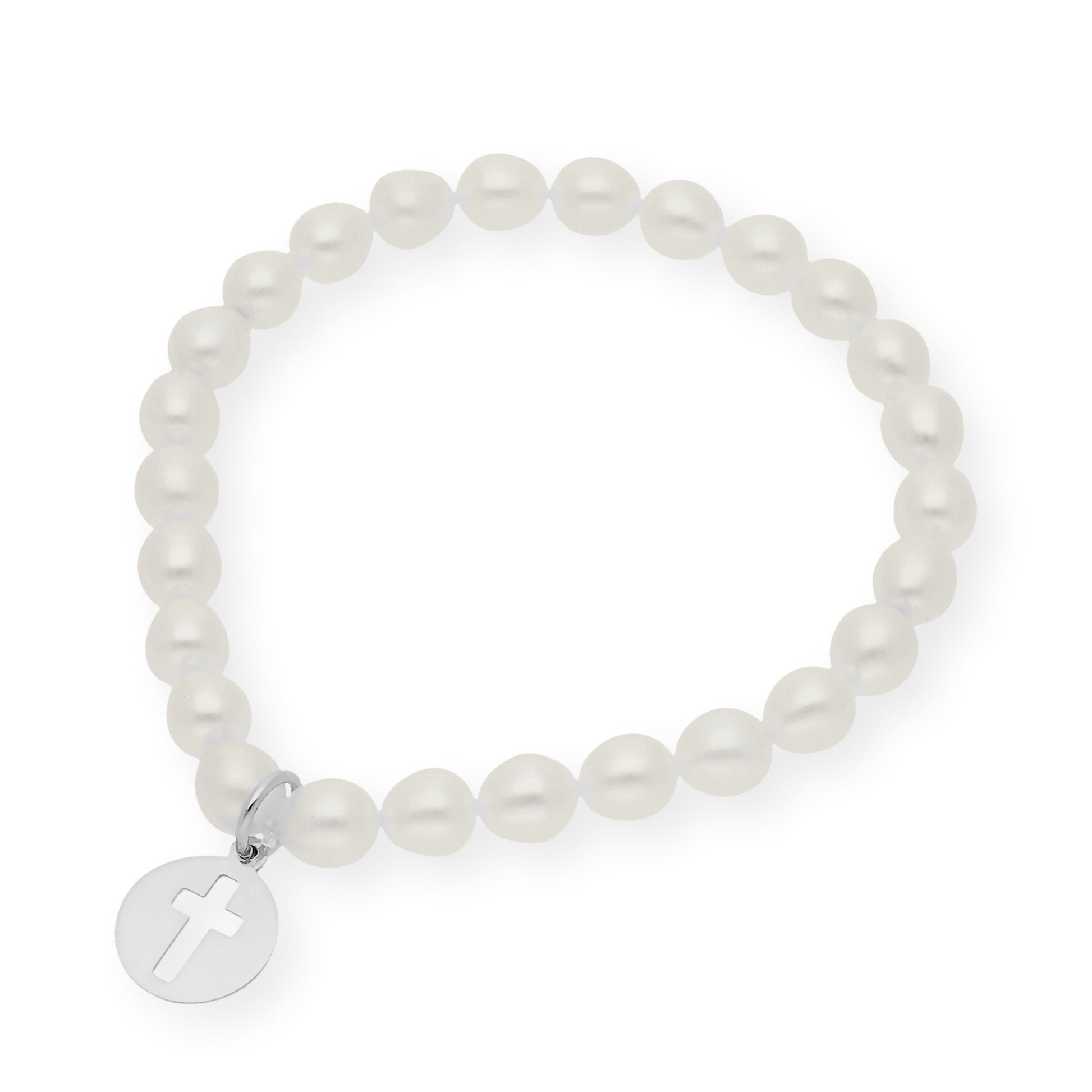 Pulsera de Perlas para Comunión con Medalla de Cruz en Plata 925