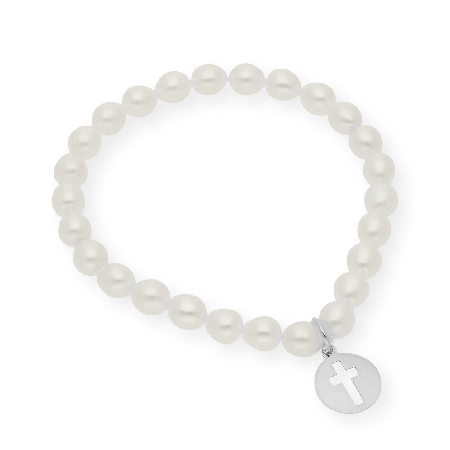 Pulsera de Perlas para Comunión con Medalla de Cruz en Plata 925