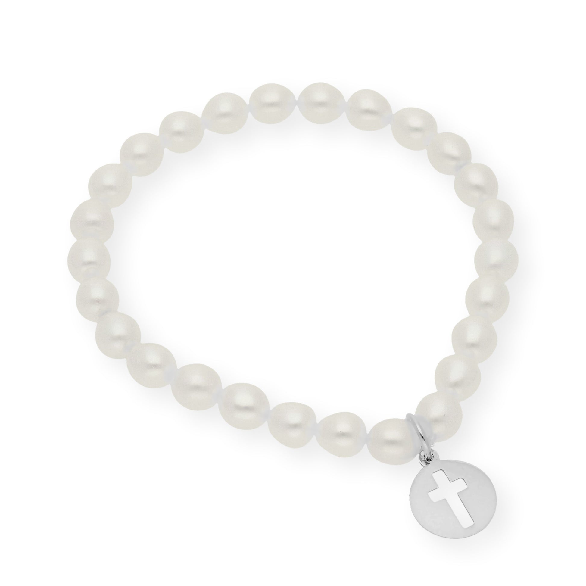 Pulsera de Perlas para Comunión con Medalla de Cruz en Plata 925