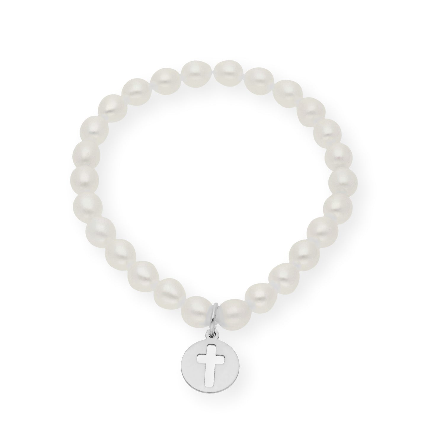 Pulsera de Perlas para Comunión con Medalla de Cruz en Plata 925