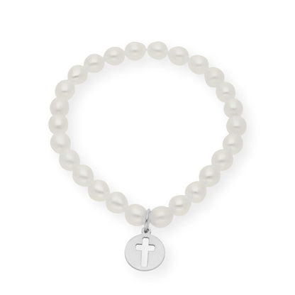Pulsera de Perlas para Comunión con Medalla de Cruz en Plata 925