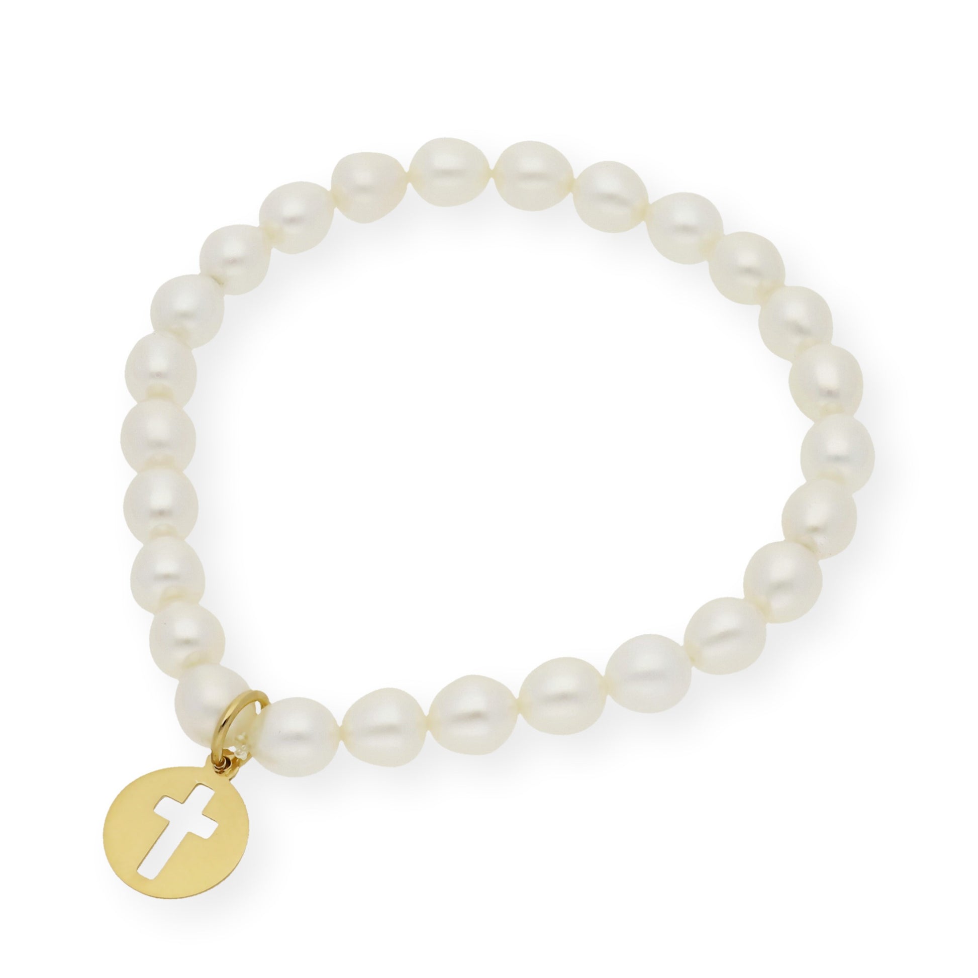 Pulsera de Perlas para Comunión con Medalla de Cruz en Plata 925