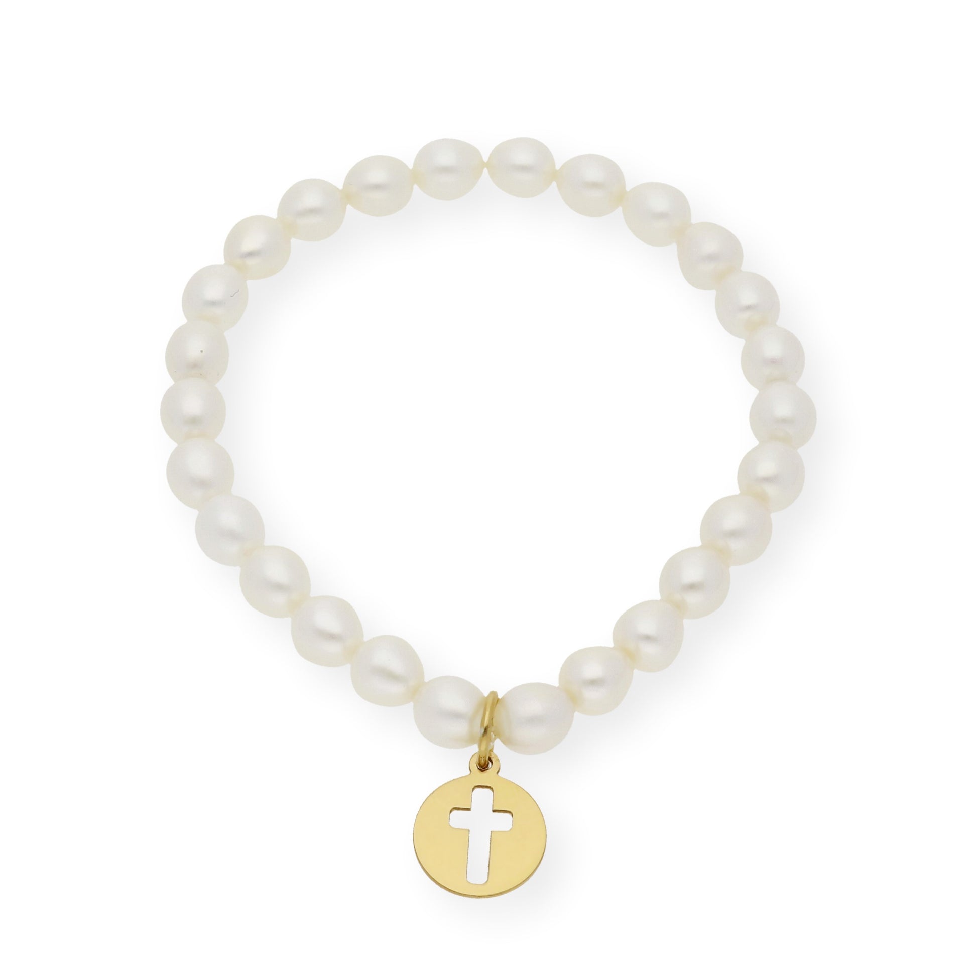 Pulsera de Perlas para Comunión con Medalla de Cruz en Plata 925