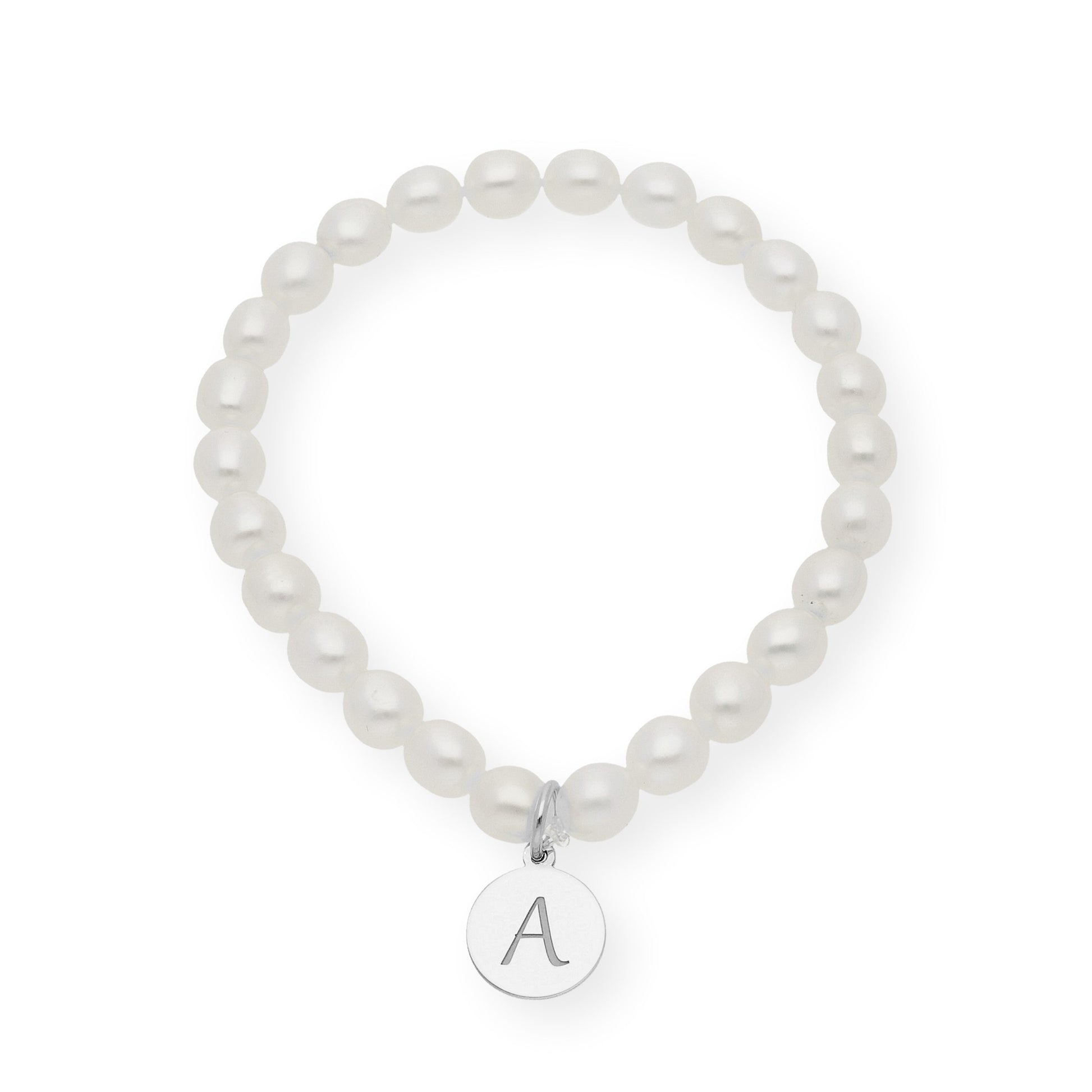 Pulsera de perlas para comunión con medalla de Inicial