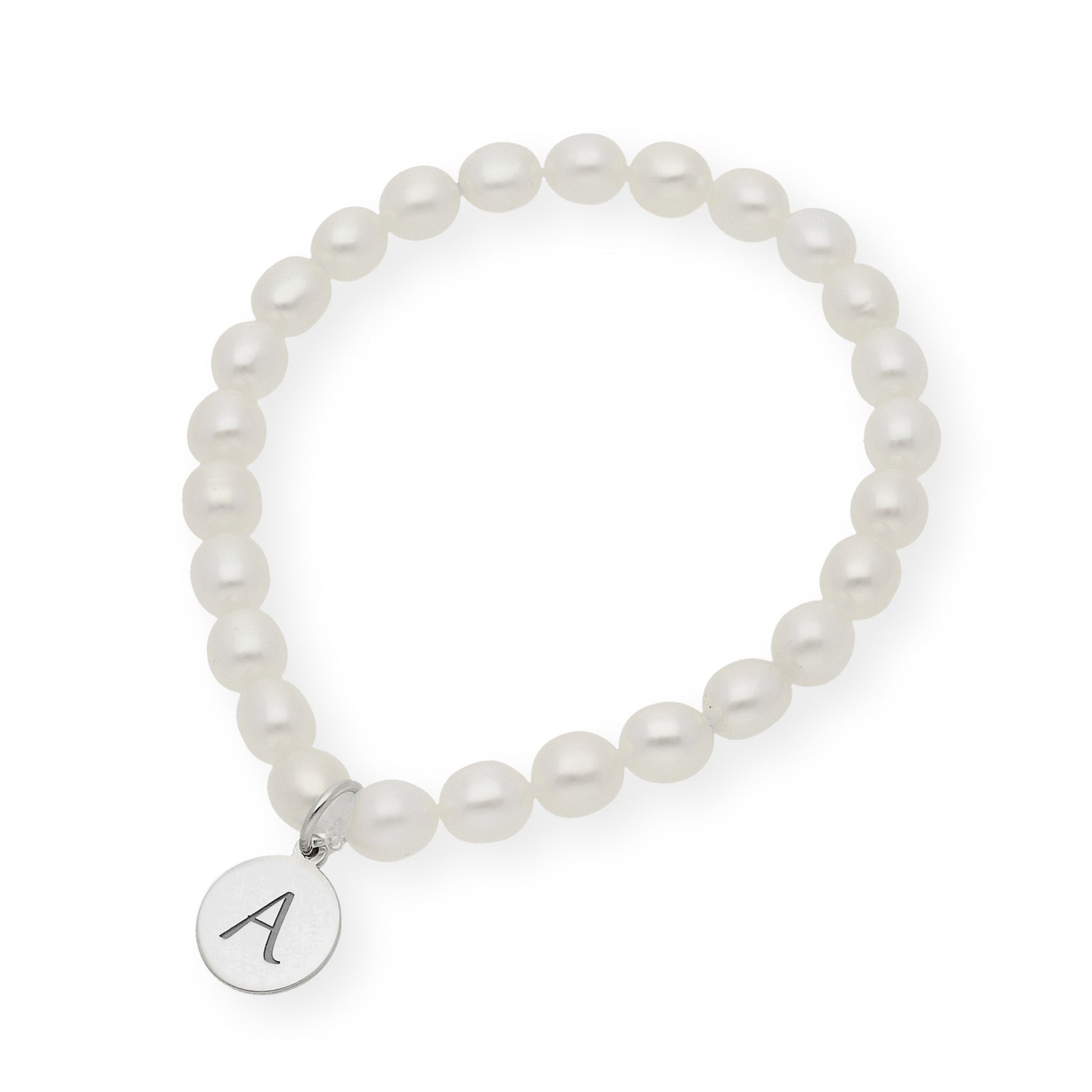 Pulsera de perlas para comunión con medalla de Inicial