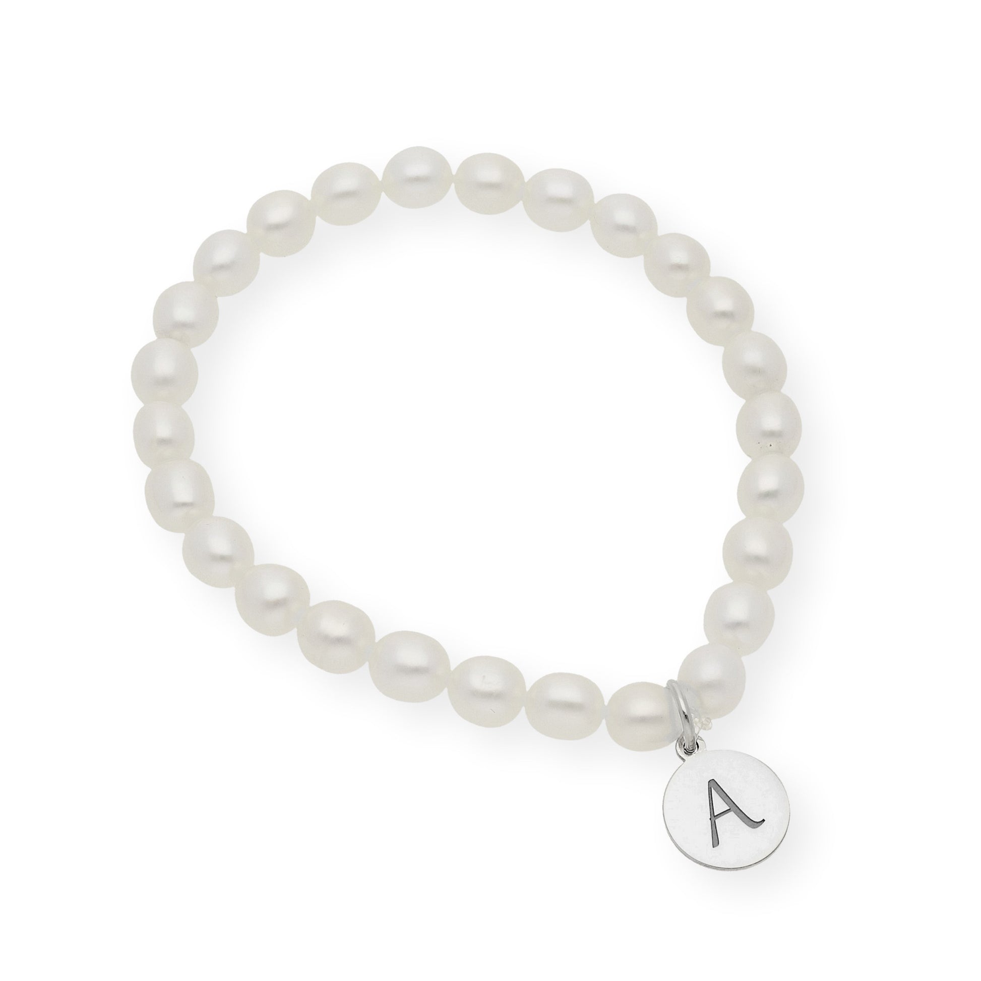 Pulsera de perlas para comunión con medalla de Inicial