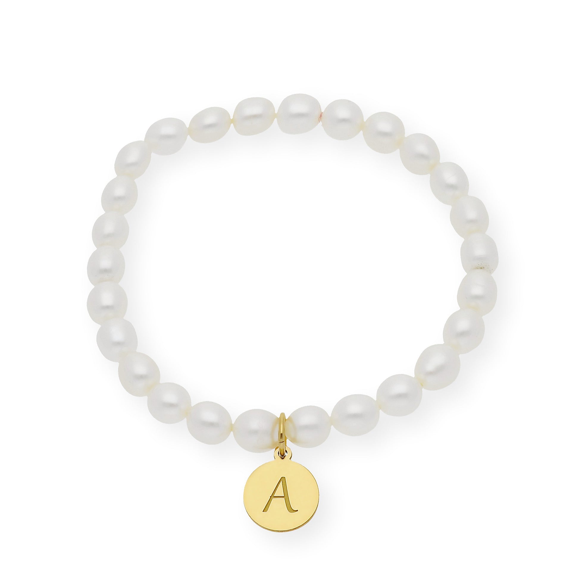 Pulsera de perlas para comunión con medalla de Inicial